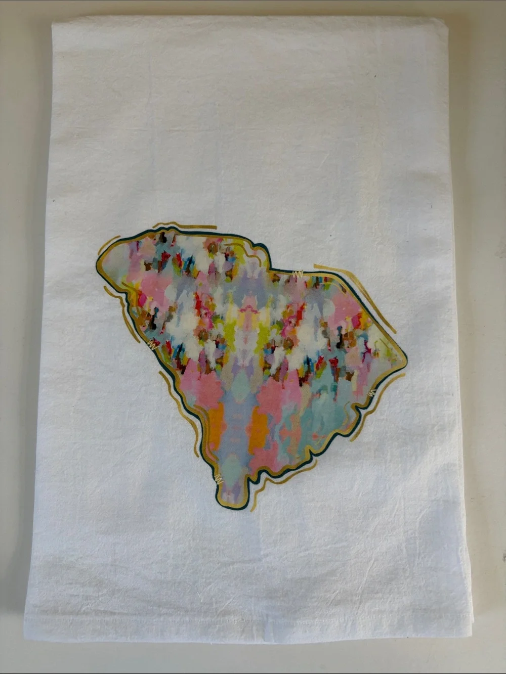 White Kitchen Towel with Multicolor SC Art